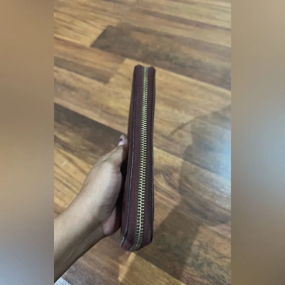 Cole Haan Croc-Embossed Zip Around Wallet - Burgundy with Gold Hardware